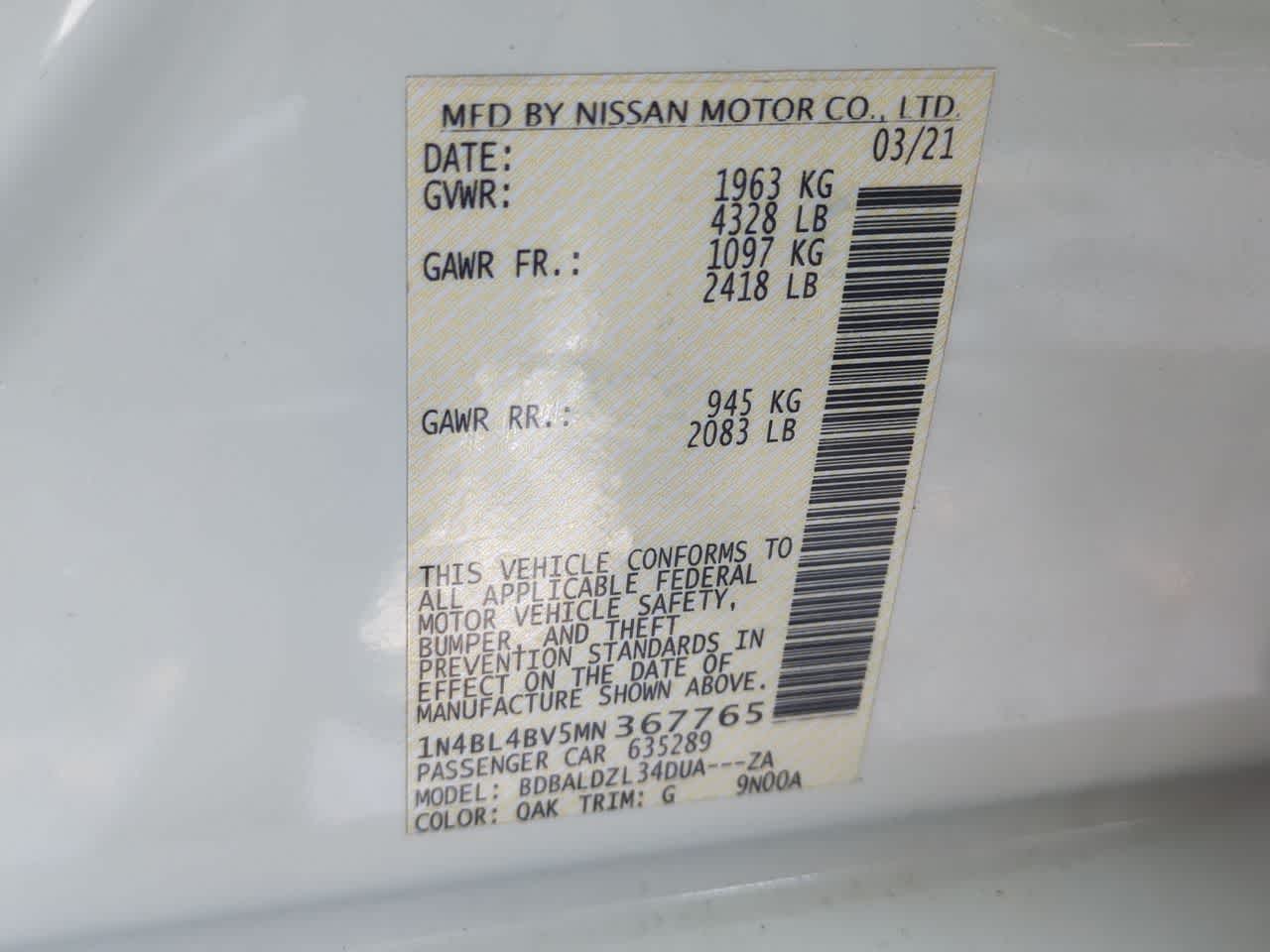 2021 Nissan Altima S FWD