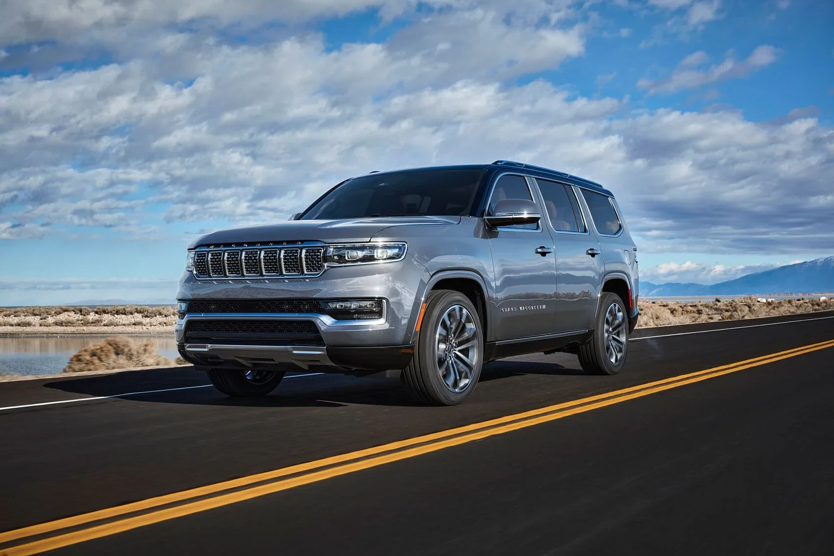 Jeep Grand Wagoneer Silver on Road